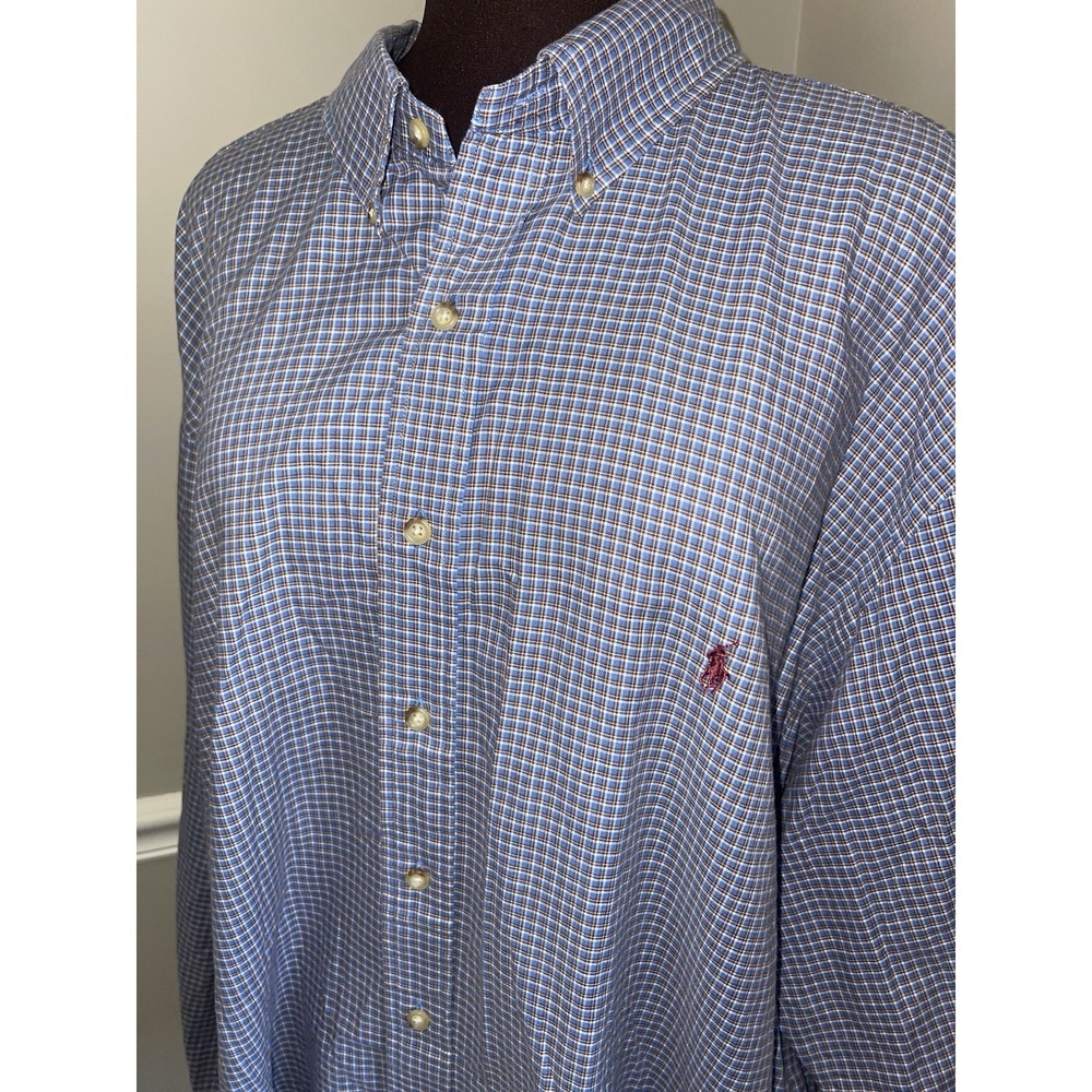Ralph Lauren Button Down Mens Plaid Check Shirt Big & Tall 3XB Blue Brown